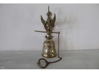 Vintage Brass Hanging Monastery Bell W/ Pull Chain 'Vocem Meam Audit Qui Me Tangit'