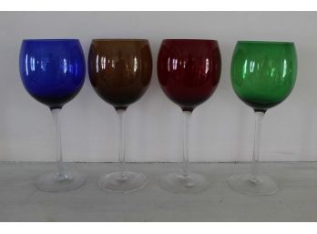 Set Of 4 Colorful Wine Glasses