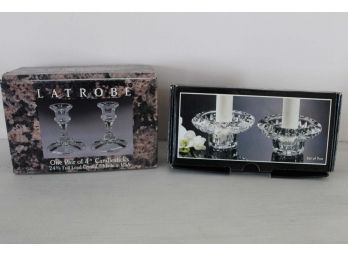 Two Pairs Of Glass Candle Holders