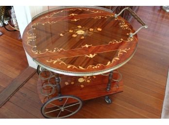 Vintage Italian Drop-Leaf Burl Inlay Bar Cart 2
