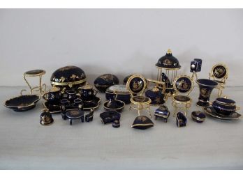 Miniature Cobalt Blue & Gold Limoges Porcelain Pieces