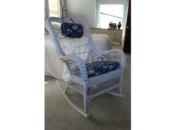 Vintage White Wicker Rocking Chair With Cushion
