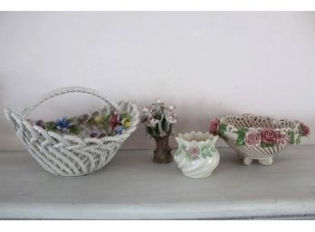 Ceramic Basket Candy Dishes & Belleek Vase
