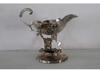 Vintage Silver Plated & Brass Tilting Gravy Boat On Stand W/ Candle Holder