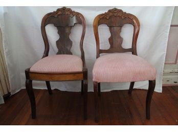 Pair Of Victorian Walnut Carved Side Chairs