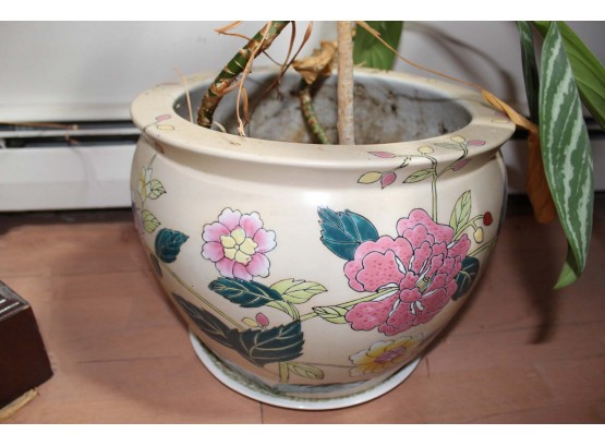 Floral Painted Flower Pot With Plant