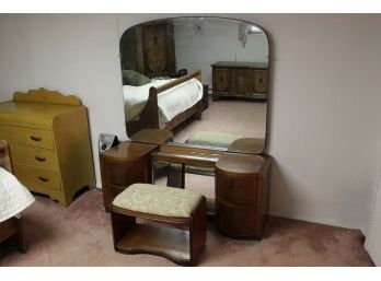 Art Deco Make Up Vanity Table With Mirror & Bench