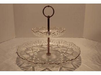 Two Tiered Cut Glass Serving Dish