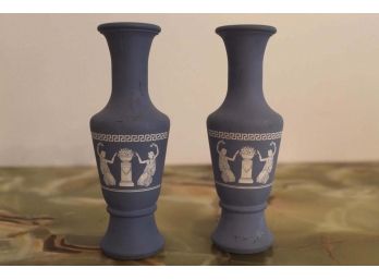 Pair Of Small Wedgwood Jasperware Blue Vases