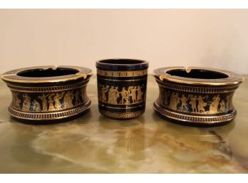 Greece Handmade 24k Gold Ashtrays And Cup