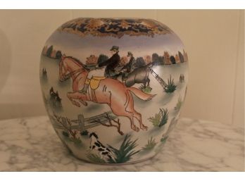 Vintage Hand Painted Porcelain  Horse Riding Vase