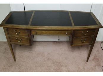 Authentic MCM Walnut Desk With Leather Inlay Top, Dovetail Drawers And Tapered Legs