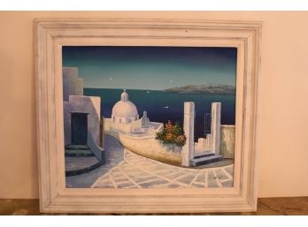 'Santorini At Sunset' FOTINI ALEXIOY (Greek Artist) Signed Oil On Canvas