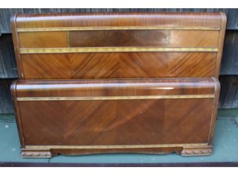 Vintage Mahogany Deco Waterfall Headboard And Footboard With Side Rails