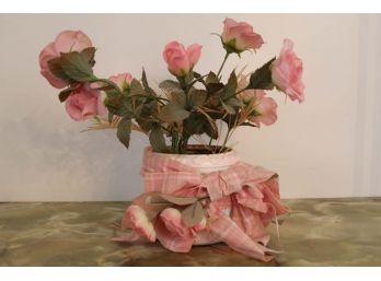 Pink Artificial Flowers W/ Ribbon