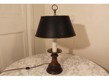 Vintage Brass And Maple Table Lamp With Tole Shade