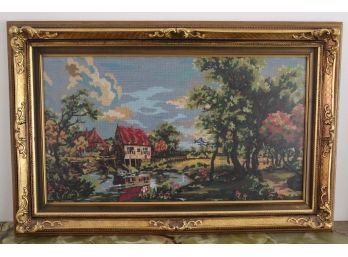 Large Needlepoint Of House On Water