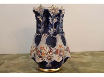 Gorgeous Hand Painted Porcelain Free Form Vase With Gold Leaf Trim
