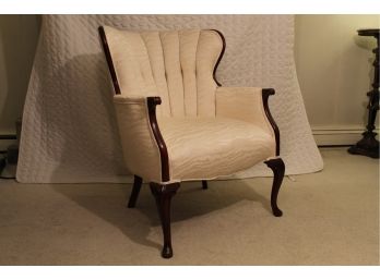Gorgeous White Tufted Wing Back Side Chair With Mohagany Legs
