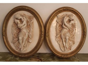 Pair Of Oval Man & Woman Kissing Wall Decor