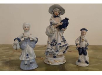 Blue, White, Gold Painted Victorian People Figurines