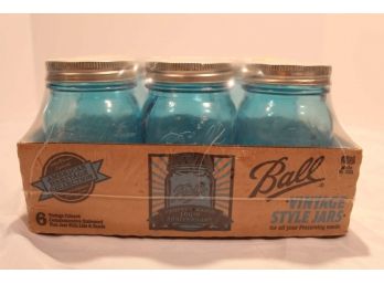 Set Of 6 Blue Colored Ball Jars
