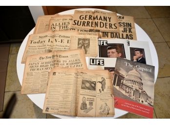 Collection Of Historical Newspapers And Magazines - WWII, JFK And More