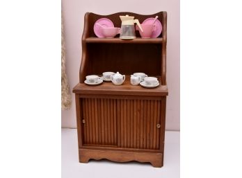 Vintage Mini Tea Set With Oak Wall Shelf