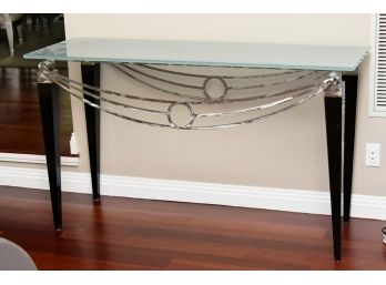 Custom 'Goldsmith' Swag Console Table With Frosted Glass Top 60 X 20 X 34.5