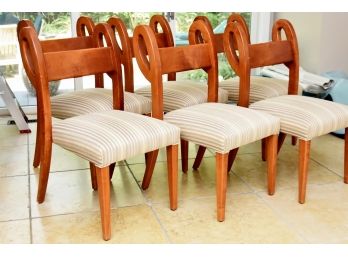 Walnut MCM Dining Room Scroll Side Dining Chairs With Custom Fabric Cost $5500