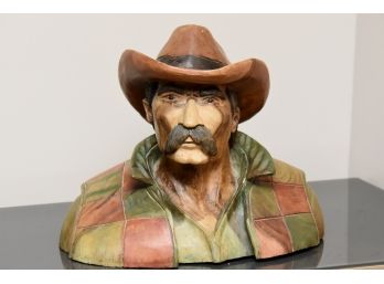 Carved Wood Caballero Bust Sculpture