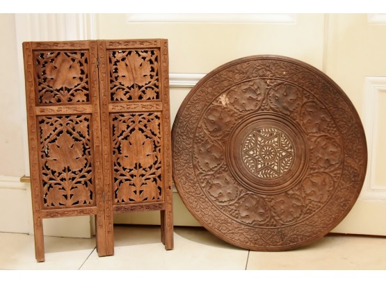 Indian Hand Carved 23 Inch Sheesham Jali Wooden Side Table 23 X 26
