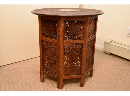 Indian Hand Carved 23 Inch Sheesham Jali Wooden Side Table 23 X 26
