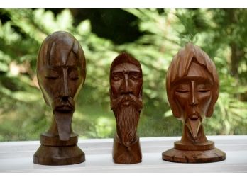 Trio Of Carved Wood Male Busts