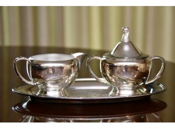 Silver Plate Creamer And Sugar With Under Plate