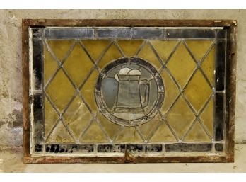 Amazing Leaded Stained Glass Window Panel Of Beer Mug 33 X 23