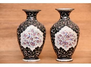 Pair Of Enamel Painted Mini Asian Vases
