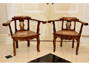 Pair Of Antique Rush Seat Birthing Chairs 26 X 19 X 24