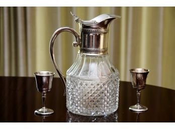 Italian Leaded Crystal Pitcher And Mini Wine Cups