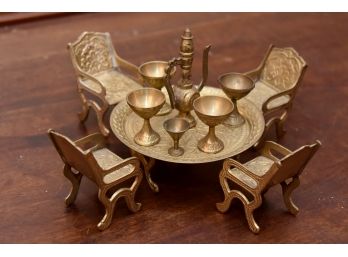 Miniature Brass Dollhouse Table And Chair Decor
