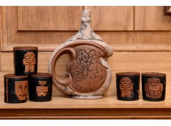 Columbia South America Leather Cups And Decanter
