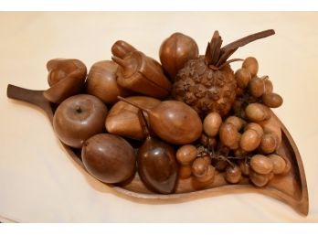 MCM Collection Of Monkey Wood  Fruit On Wooden Tray