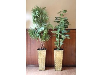 Two Artificial Plants W/ Fleur De Lis Planters