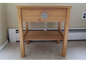 Natural Pine End Table With Funky Skate Wheel Handle 19 X 14 X 20.5