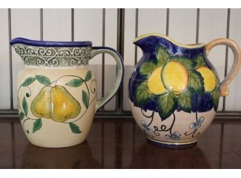 Two Decorative Painted Pitchers