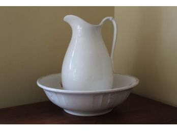 White Ironstone Pitcher & Floral Plate