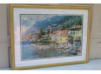Framed Town On Water Painting