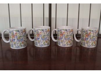 Set Of 4 Colorful Curzon Parrot Mugs