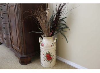 Painted Ceramic Vase W/ Plant