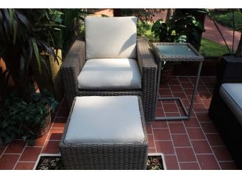Wicker Chair, Foot Rest & Side Table